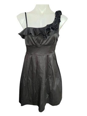 Charlotte Russe Dress Black Asymmetrical Size 7/8 Neckline Ruffles & Rosettes